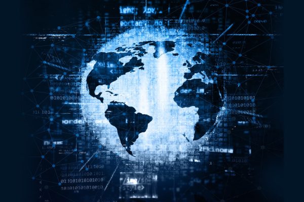 3D background with globe and programming code